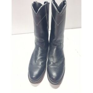 Larry Mahan Smooth Ostrich Skin Black Leather Western Cowboy Boots Men's 8